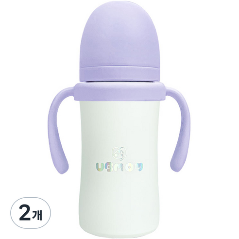 유비맘 시그니처 보온보냉 스테인리스 유아 빨대컵 220ml, 라벤더, 2개