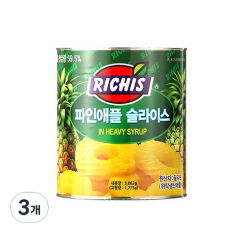 (주)동서 파인애플슬라이스 캔, 3.062kg, 3개