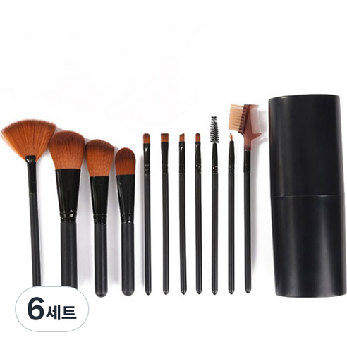 더벨라 페이스 메이크업 파우더 브러쉬 12종 세트, 6세트, 블랙