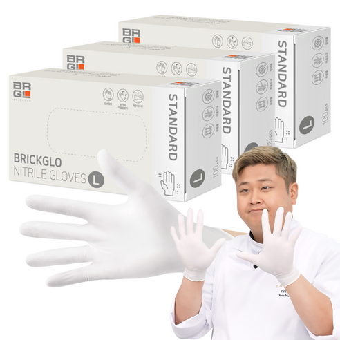 브릭글로 스탠다드 니트릴장갑 100p, 화이트, 대(L), 3개
