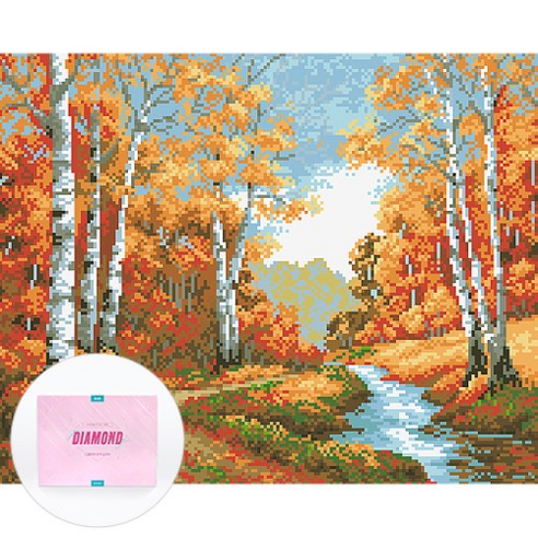 디클레어 액자형 보석십자수 DIY 키트 캔버스형 40 x 50 cm, 가을 자작나무 숲, 1세트