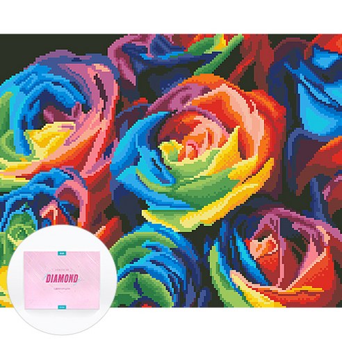 디클레어 액자 캔버스형 보석십자수 DIY 키트 40 x 50 cm, 1세트, 레인보우 로즈