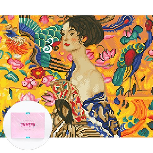 디클레어 액자형 보석십자수 DIY 키트 캔버스형 40 x 50 cm, 클림트 부채를 든 여인, 1세트