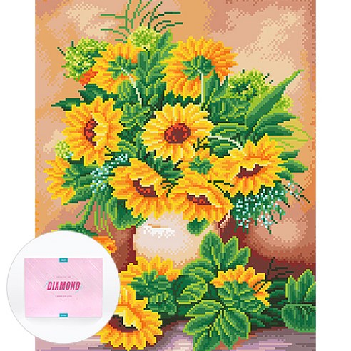 디클레어 액자형 보석십자수 DIY 키트 캔버스형 40 x 50 cm, 해바라기 화병 3, 1세트