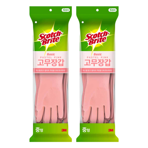 스카치브라이트 베이직 고무장갑 5p, 파스텔핑크, 중(M), 2세트