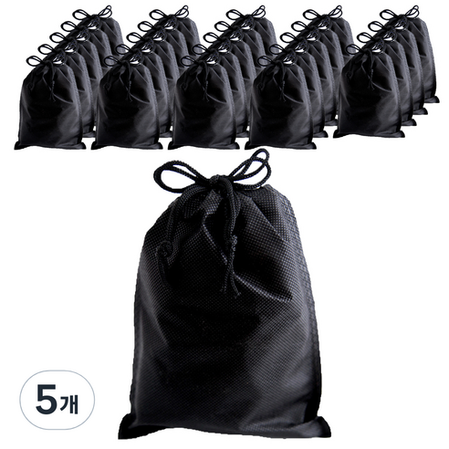 부직포 복주머니 더스트백 12 x 15 cm 25p, 블랙, 5개