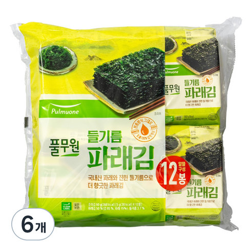 풀무원 들기름 파래김, 60g, 6개