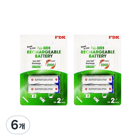 FDK 니켈수소 충전지 AA 2000mAh, 2개입, 6개