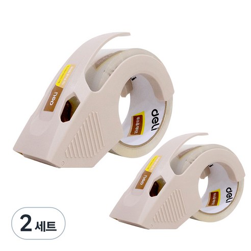 델리 무소음 박스테이프 2p + 안전 커터기 일반형, 베이지(커터기), 투명(테이프), 2세트