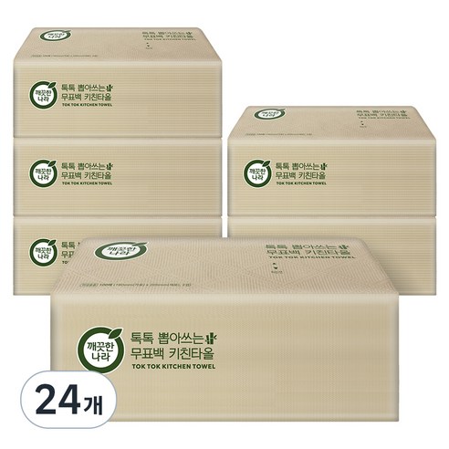 깨끗한나라 톡톡 뽑아쓰는 무표백 천연펄프 키친타올, 100매, 24개