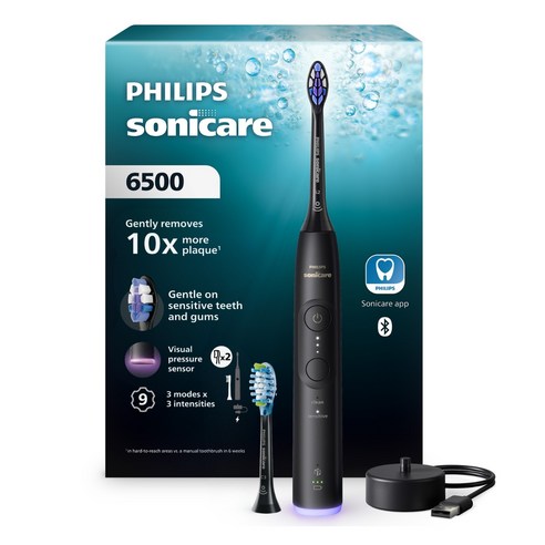 필립스 올 뉴 소닉케어 플러스 6500 전동칫솔, 블랙, 1개, HX7411/11
