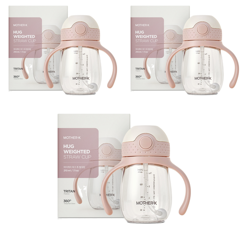 마더케이 허그 추 빨대컵 210ml, 3개, 핑크