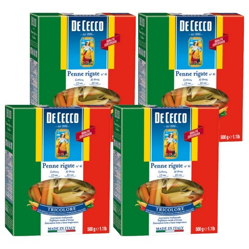 데체코 삼색 펜네 리가테, 500g, 4개