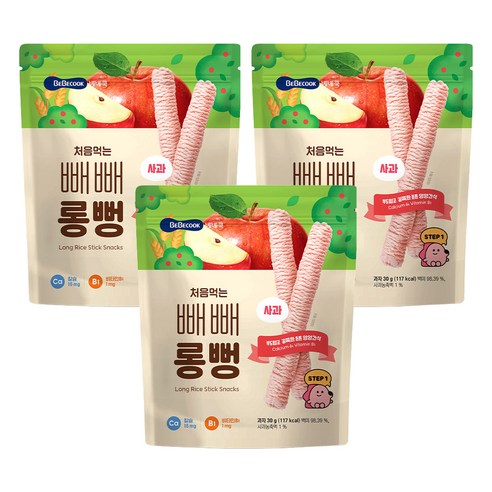 베베쿡 처음먹는 빼빼롱뻥, 30g, 3개, 사과
