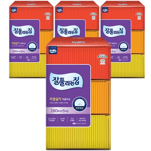 잘풀리는집 리얼실키 천연펄프 미용티슈 280매, 280매입, 24개