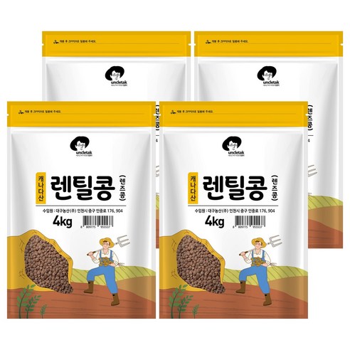 엉클탁 렌틸콩 렌즈콩, 4kg, 4개