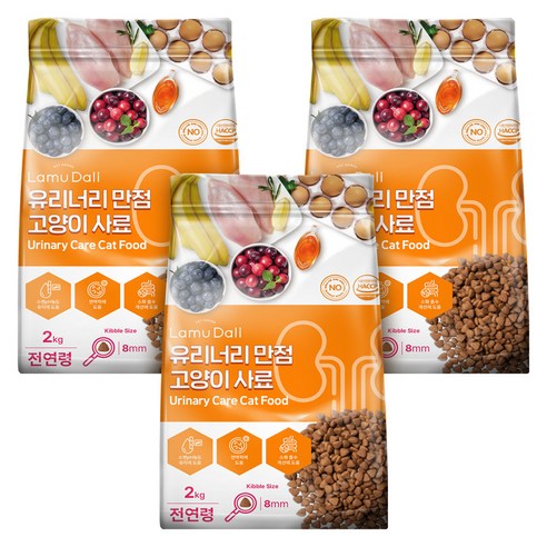 라무달리 전연령 고양이 유리너리 만점 건식사료, 닭, 2kg, 3개