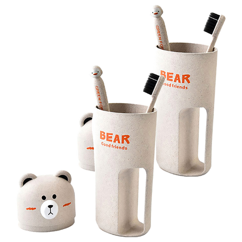 알럽홈 칫솔 베어컵 세트, 베이지, 2세트
