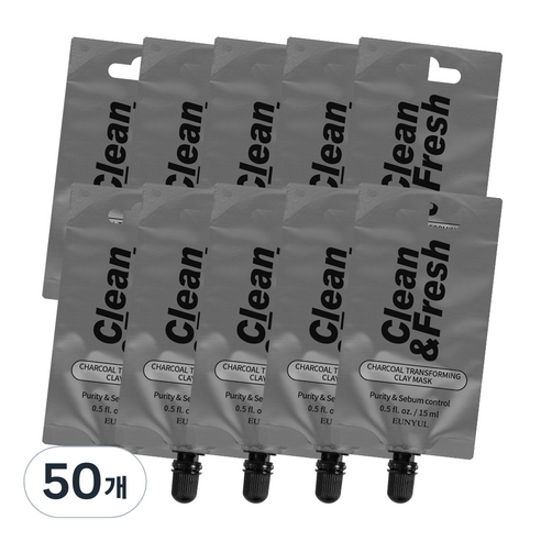 은율 클린 앤 프레시 차콜 트랜스포밍 클레이 마스크 파우치 팩 15ml, 1개입, 50개