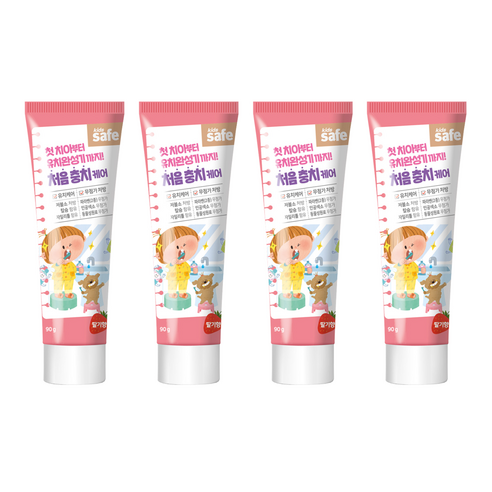 키즈세이프 어린이 치약 딸기향 불소함유, 90g, 4개
