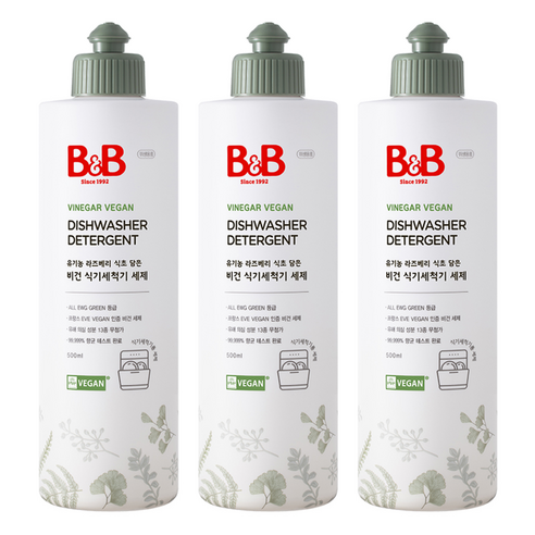 비앤비 비건 식기세척기 세제 용기형, 500ml, 3개