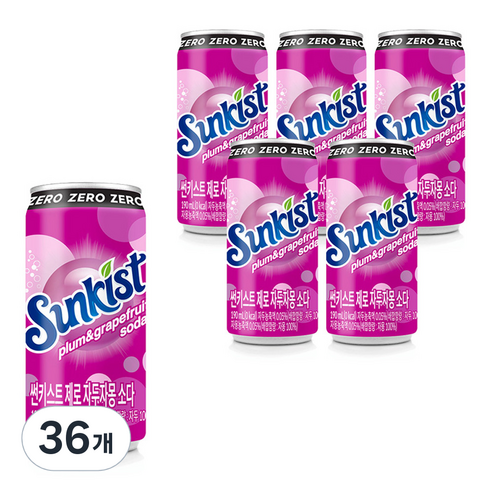 썬키스트 제로 자두자몽 소다 탄산음료, 190ml, 36개