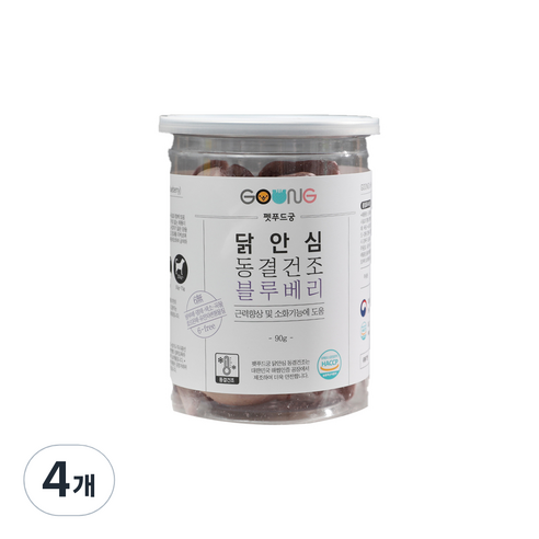 궁 대용량 강아지 간식 90g, 닭안심 + 블루베리 혼합맛, 4개