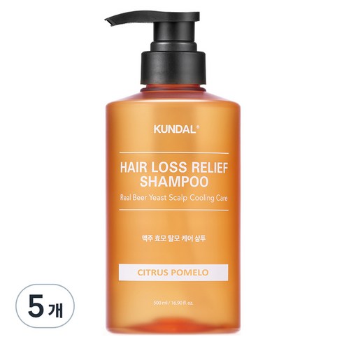 쿤달 맥주효모 샴푸 시트러스포멜로향, 500ml, 5개