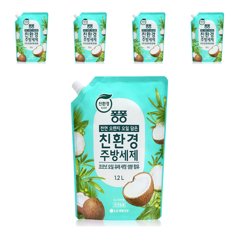 퐁퐁 친환경 주방세제 코코넛 리필, 1.2L, 5개