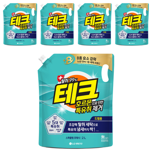 테크 호르몬으로 인한 특유취 제거 드럼용 액상세제 리필, 2L, 5개