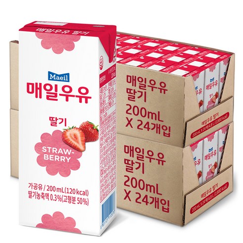 매일유업 멸균우유 딸기, 200ml, 48개