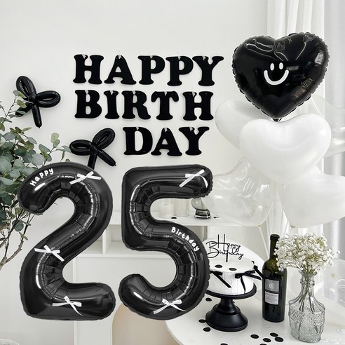 HBD 레터링 하트 파티 세트, 블랙 25, 1세트