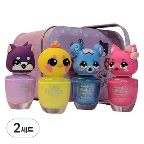 투미니 프렌즈 수성 매니큐어 고양이 + 병아리 + 강아지 + 햄스터 + 틴케이스 세트, 2개, 클핑크(고양이), 레몬옐로우(병아리), 라벤더(강아지), 트윙클블루(햄스터)