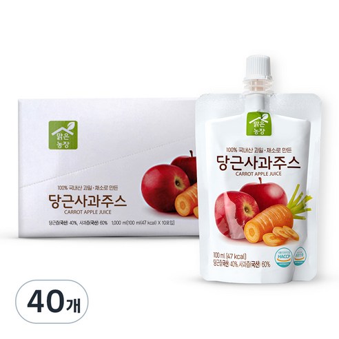 맑은농장 당근사과주스, 100ml, 40개