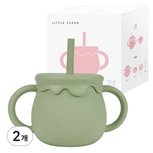 리틀클라우드 유아용 꿀단지 멀티 실리콘 빨대컵 250ml, 2개, 올리브