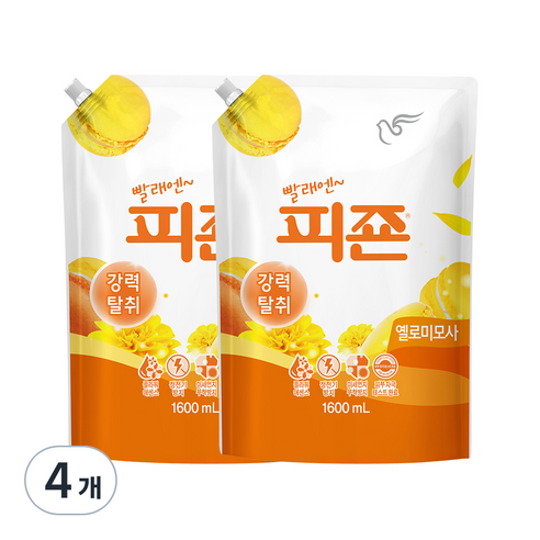 피죤 레귤러 섬유유연제 옐로미모사 리필, 1.6L, 4개
