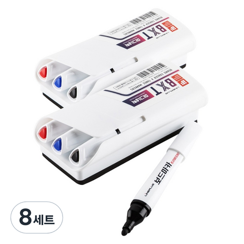 라인플러스 BXT 마그네틱 보드마카 3종 + 화이트보드 지우개, 흑색 + 청색 + 적색, 8세트