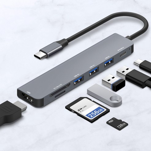 홈플래닛 USB3.0 멀티허브 7포트 DEX 미러링 (USB*3 타입C HDMI SD/MSD) / HUB7C-L, 그레이 
가전디지털