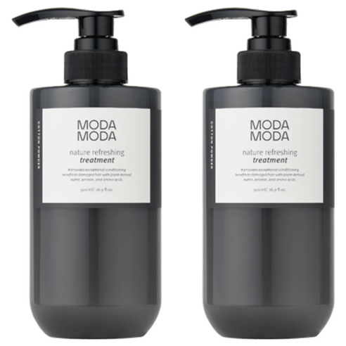 모다모다 네이처 리프레싱 무실리콘 헤어트리트먼트 코튼 파우더향, 500ml, 2개