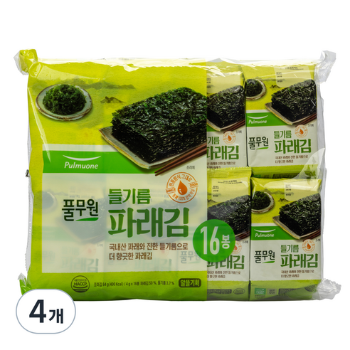 풀무원 들기름 파래김, 64g, 4개
