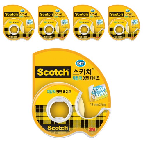 스카치 재접착 양면 테이프 238 19mm x 5.08m, 5개
