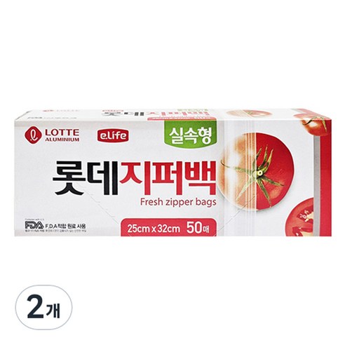 롯데이라이프 실속형 지퍼백 25 x 32cm 50매 2개입, 25 x 32 cm, 50개입, 2개