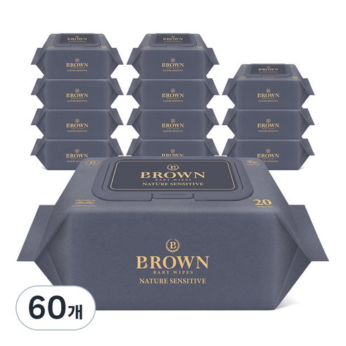 브라운 네이처 센시티브 아기물티슈 휴대캡형 73gsm, 73g, 20개입, 60개