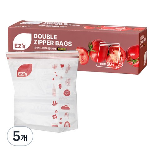 EZn이지엔 프리미엄 더블지퍼백 냉장 냉동 겸용, 특대(XL), 50개입, 5개