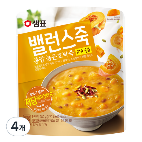 밸런스죽 통팥 늙은호박죽, 280g, 4개