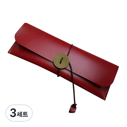 더보테가 핸드메이드 가죽 필통 + 펜슬캡 세트 각인 무, 비비지 레드, 3세트