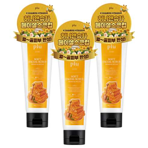 플루 소프트 페이셜 스크럽 허니 앤 슈가, 100g, 3개