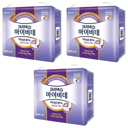 마이비데 크리넥스 센서티브케어 화장실용 물티슈 캡형, 40매, 12개