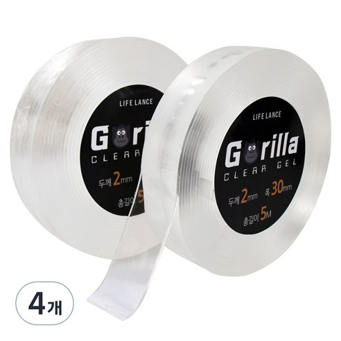 라이프란스 고릴라 클리어겔 초강력 방수 실리콘 양면 테이프 2mm x 30mm x 5m, 4개