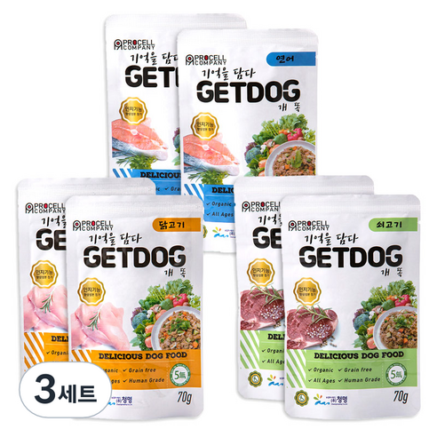 개똑 전연령용 그레인프리 강아지 습식사료 버라이어티팩, 소, 닭, 연어, 420g, 3세트